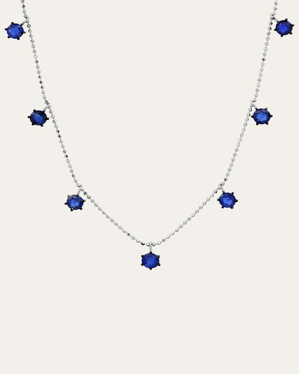 18K White Gold Floating Blue Sapphire Necklace